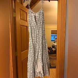 Patterrned Maxi Dress, teal and white